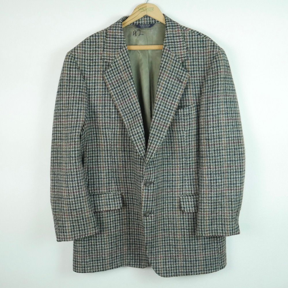 Nordstrom Harris Tweed Mens 44l Wool Blazer Houndstooth Sport Coat Academia